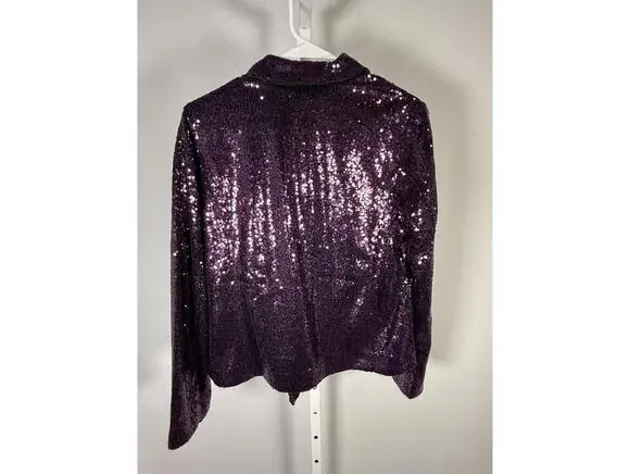 NWT Colleen Lopez Purple Sequin Moto Jacket Sparkly Evening Blazer Size XL - Picture 4 of 5